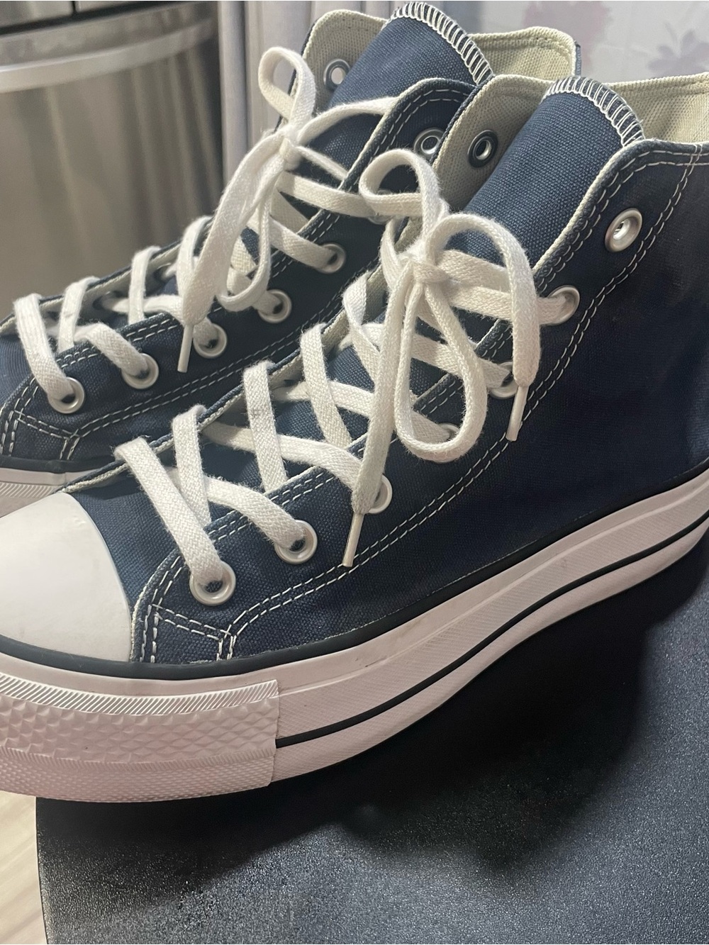Converse Kids Navy High Top Canvas Sneakers with White Laces